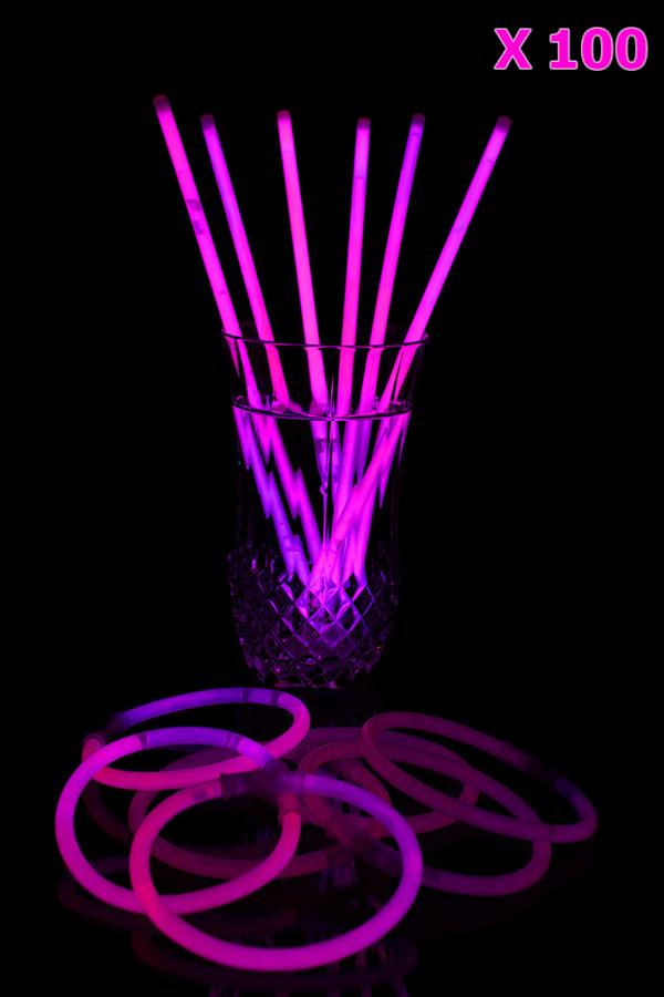 Tube de 100 bracelets FLUO lumineux 20 cm 4/6 h rose