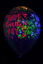 25 ballons ovales motif happy birthday fluo Ø30 cm