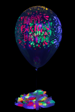 25 ballons ovales motif happy birthday fluo Ø30 cm